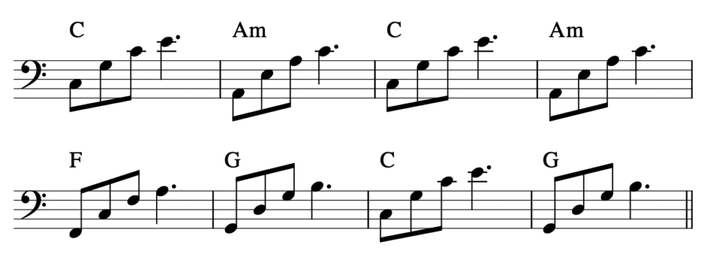 Klavier linke Hand Akkorde Power-Chord-Arpeggios