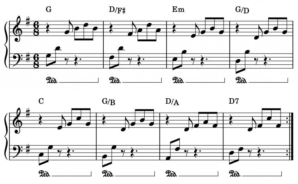 Akkordfolge G-Dur Klavier Begleitmuster